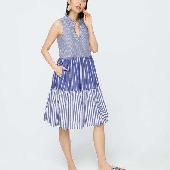 J. Crew Dresses & Skirts - J.Crew Mixed Stripe Sleeveless Tiered Popover Dress Blue Multi Size XS